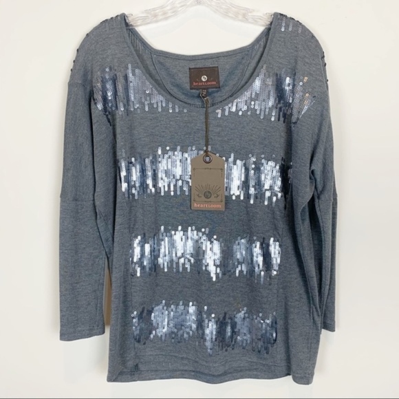 NWT Heartloom Anthropologie Grey Sequin Top size XS - Picture 3 of 8
